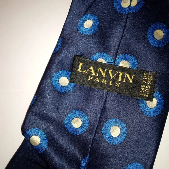 Lanvin Midnight and Blue Flower 100% Silk Tie - Picture 3 of 5